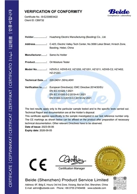 תעודת EMC CE של בודק לחות שמן Huazheng Electric